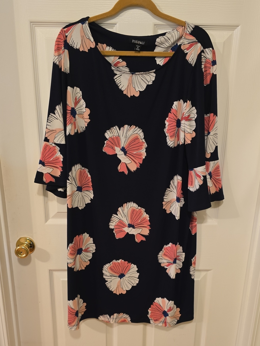 Navy Floral Shift Dress with Pink Blooms Size 1X
